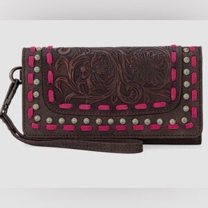 Trinity Ranch Floral Tooled Collection Wallet - Coffee